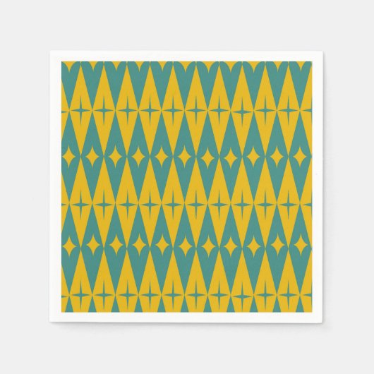 Midden eeuwse retro sterren op turquoise mosterd d servet (Voorkant)