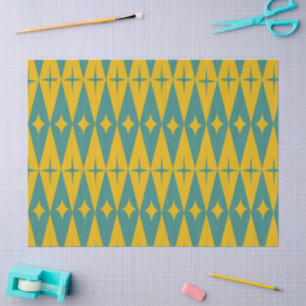 Midden eeuwse retro sterren op turquoise mosterd d tissuepapier