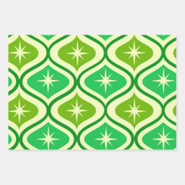 Midden eeuwse retro stervlagen op groen Ogee patro Inpakpapier Vel
