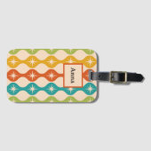 Midden eeuwse retro stervlagen op ogee monogram bagagelabel (Voorkant (horizontaal))
