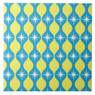 Midden eeuwse retro stervormen op blauwe gele Ogee Tegeltje