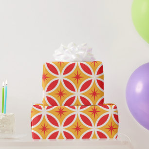 Midden eeuwse retro stervormen op rode cirkels cadeaupapier