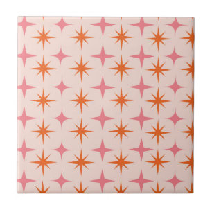 Midden eeuwse retro stervormen patroon roze oranje tegeltje