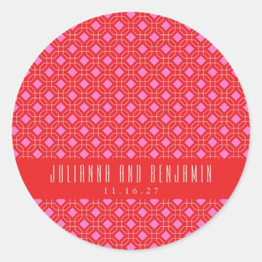 Midden-eeuwse rode roze Geometrische aangepaste br Ronde Sticker (Voorkant)