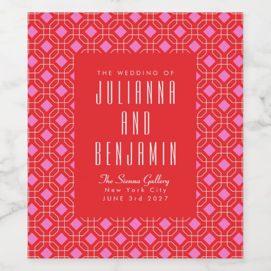 Midden-eeuwse rode roze Geometrische aangepaste br Wijn Etiket (Enkel label)