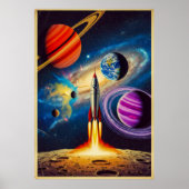 Midden-eeuwse Sci-Fi Space Travel Illustrati Poster (Voorkant)