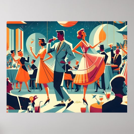 Midden Eeuwse Space Age Cocktailparty Poster (Voorkant)