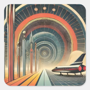 Midden Eeuwse Space Age Kunst Wormhole Poort Vierkante Sticker