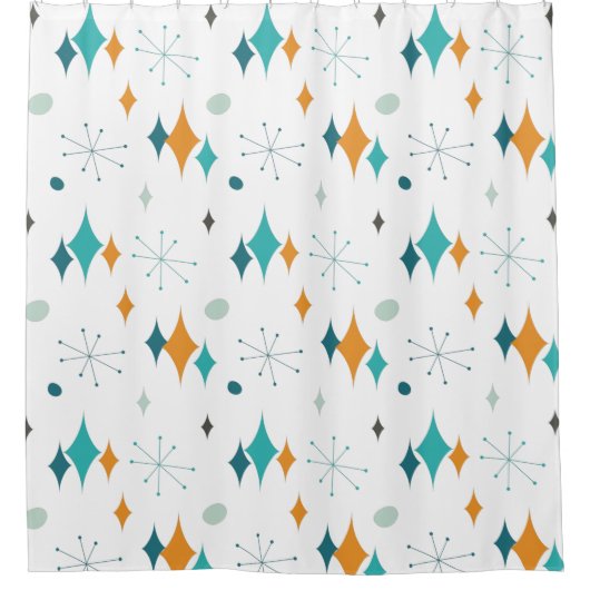 Midden-eeuwse Starburst Pattern White Douchegordijn (Voorkant)