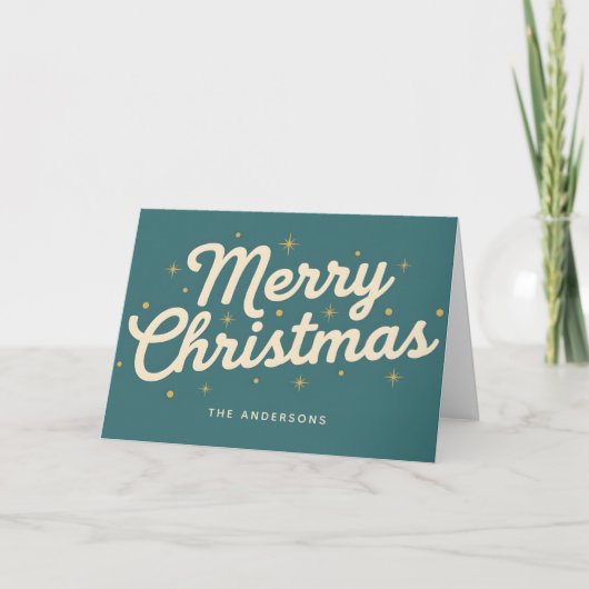 Midden-eeuwse Starburst Script Prettig Kerstfeest Feestdagen Kaart (Voorkant)