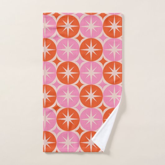 Midden-eeuwse Starbursts op roze Oranje cirkels Bad Handdoek (Handdoek)