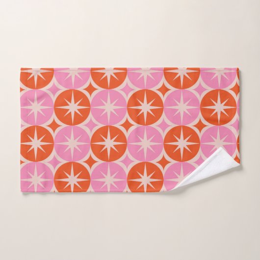Midden-eeuwse Starbursts op roze Oranje cirkels Bad Handdoek (Handdoek)