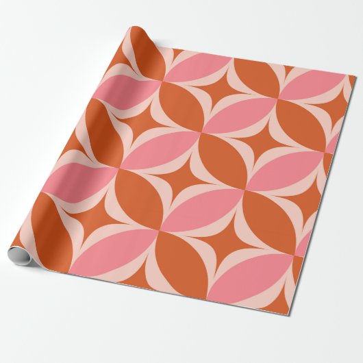 Midden-eeuwse Starbursts op roze Oranje cirkels Cadeaupapier (Uitgerold)