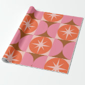 Midden-eeuwse Starbursts op roze Oranje cirkels Cadeaupapier (Uitgerold)