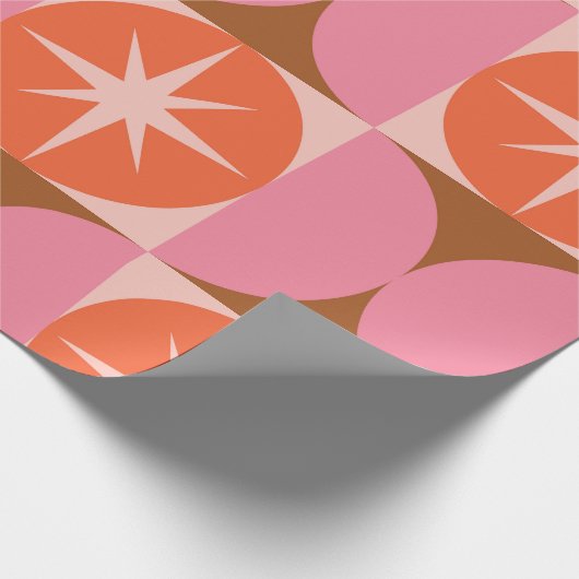 Midden-eeuwse Starbursts op roze Oranje cirkels Cadeaupapier (Hoek)