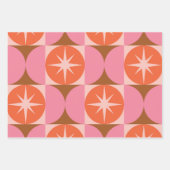 Midden-eeuwse Starbursts op roze Oranje cirkels Inpakpapier Vel (Voorkant 3)