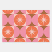Midden-eeuwse Starbursts op roze Oranje cirkels Inpakpapier Vel (Voorkant 2)
