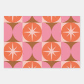 Midden-eeuwse Starbursts op roze Oranje cirkels Inpakpapier Vel (Voorkant)