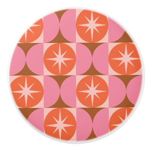 Midden-eeuwse Starbursts op roze Oranje cirkels Keramische Knop (Voorkant)