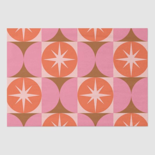 Midden-eeuwse Starbursts op roze Oranje cirkels Tissuepapier (Voorkant)