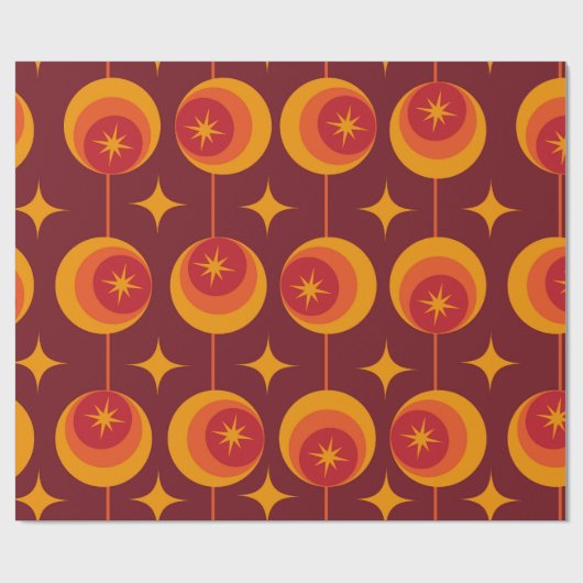 Midden-eeuwse Starbursts Patroon op Retro Cirkels Cadeaupapier (Vlak)