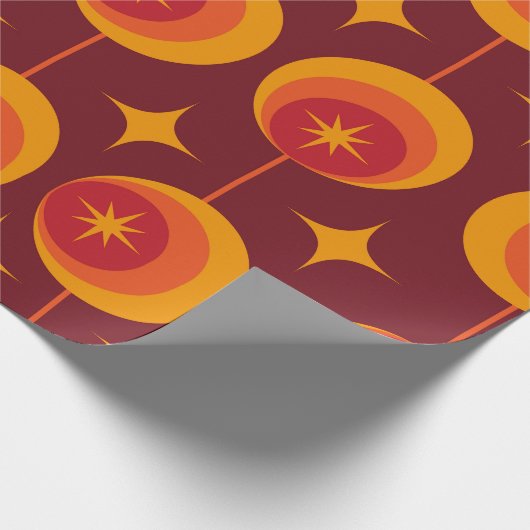 Midden-eeuwse Starbursts Patroon op Retro Cirkels Cadeaupapier (Hoek)