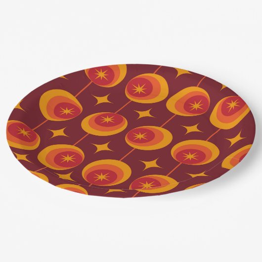 Midden-eeuwse Starbursts Patroon op Retro Cirkels Papieren Bordje (Gekanteld)