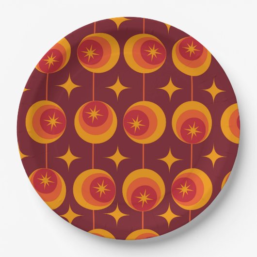 Midden-eeuwse Starbursts Patroon op Retro Cirkels Papieren Bordje (Voorkant)