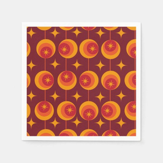 Midden-eeuwse Starbursts Patroon op Retro Cirkels Servet (Voorkant)