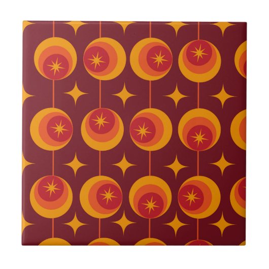 Midden-eeuwse Starbursts Patroon op Retro Cirkels Tegeltje (Voorkant)