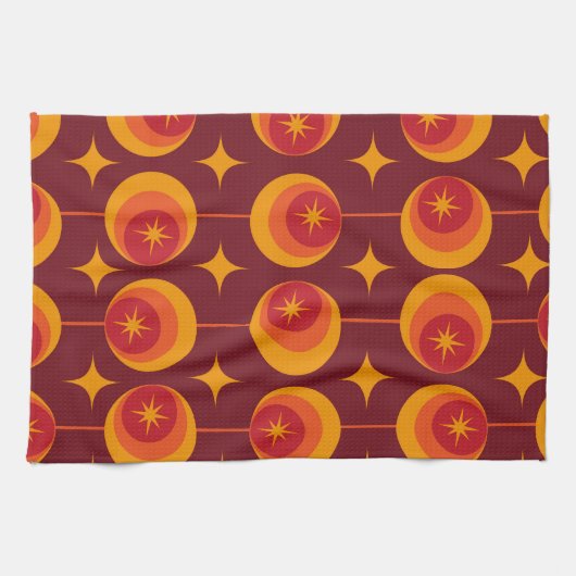 Midden-eeuwse Starbursts Patroon op Retro Cirkels Theedoek (Horizontaal)