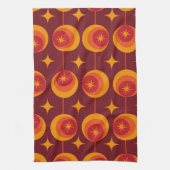 Midden-eeuwse Starbursts Patroon op Retro Cirkels Theedoek (Verticaal)