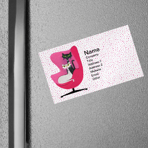 Midden eeuwse stijl katten in roze stoel met stipp magnetisch visitekaartje