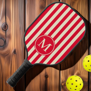 Midden-eeuwse Strepen Kersen Plukken Roze Monogram Pickleball Paddle
