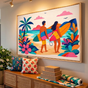 Midden-eeuwse tropische strandkunst canvas afdruk
