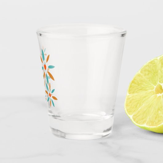 Midden-eeuwse turquoise en Oranje Abstracte bloeme Shot Glas (Rechts)