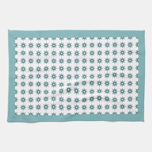 Midden-eeuwse Turquoise Starburst Pattern Kitchen Theedoek (Horizontaal)