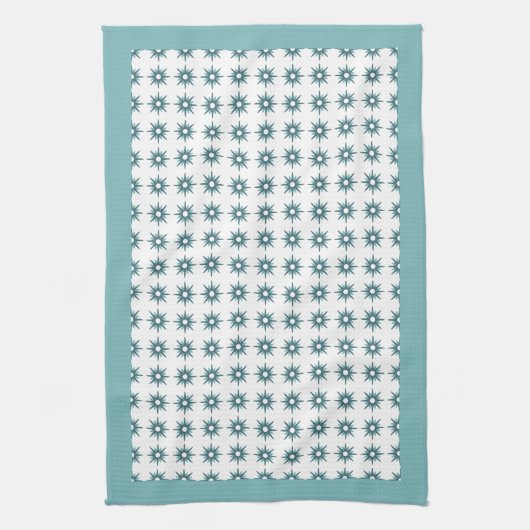 Midden-eeuwse Turquoise Starburst Pattern Kitchen Theedoek (Verticaal)