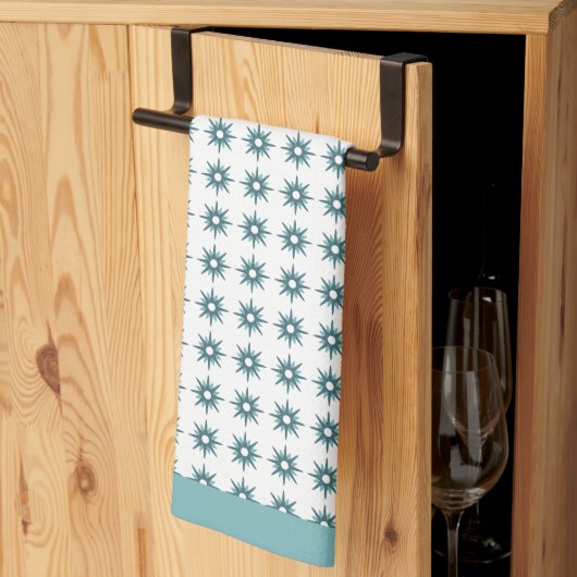 Midden-eeuwse Turquoise Starburst Pattern Kitchen Theedoek (Derde Gevouwen)