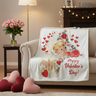 Midden eeuwse vintage Cupido Wees Mijn Liefde Vale Fleece Deken
