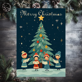 Midden Eeuwse Vintage Kerstliedjes Zangers Retro Feestdagen Kaart