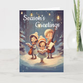 Midden eeuwse vintage kerstliedjeszangers retro feestdagen kaart (Voorkant)