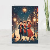 Midden eeuwse vintage kerstliedjeszangers retro feestdagen kaart (Achterkant)