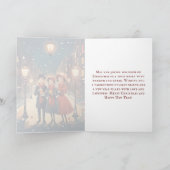 Midden eeuwse vintage kerstliedjeszangers retro feestdagen kaart (Binnen)