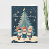 Midden eeuwse vintage kerstliedjeszangers retro feestdagen kaart (Voorkant)