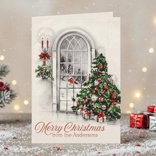 Midden-eeuwse vintage kerstscene op maat feestdagen kaart