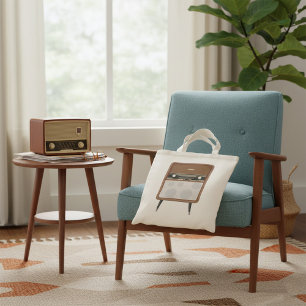 Midden eeuwse vintage radio retro muziek liefhebbe tote bag