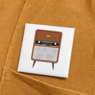 Midden eeuwse vintage radio retro muziek liefhebbe vierkante button 5,1 cm