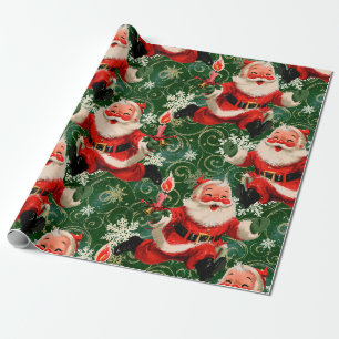 Midden-eeuwse vrolijkheid: Vintage rennende kerstm Cadeaupapier