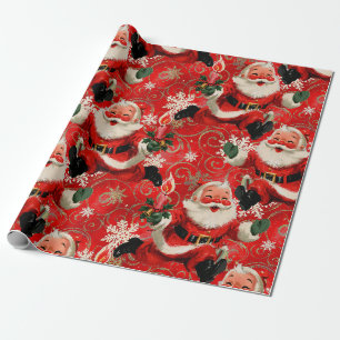 Midden-eeuwse vrolijkheid: Vintage rennende Kerstm Cadeaupapier